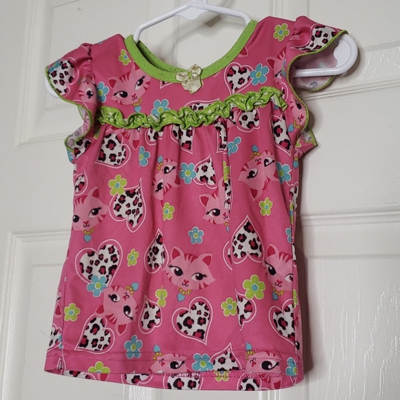 🖤5/$12 Night Life Pink Kitty Top Size 18 Months - Picture 1 of 4